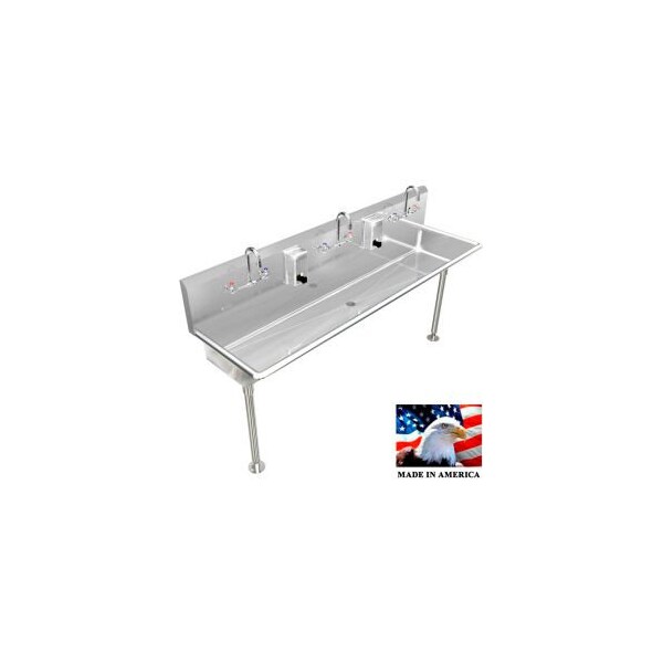 Best Sheet Metal. BSM Inc. Stainless Steel Sink, 3 Station w/Manual Faucets, Straight Legs 72"L X 20"W X 8"D 032M72208L - main